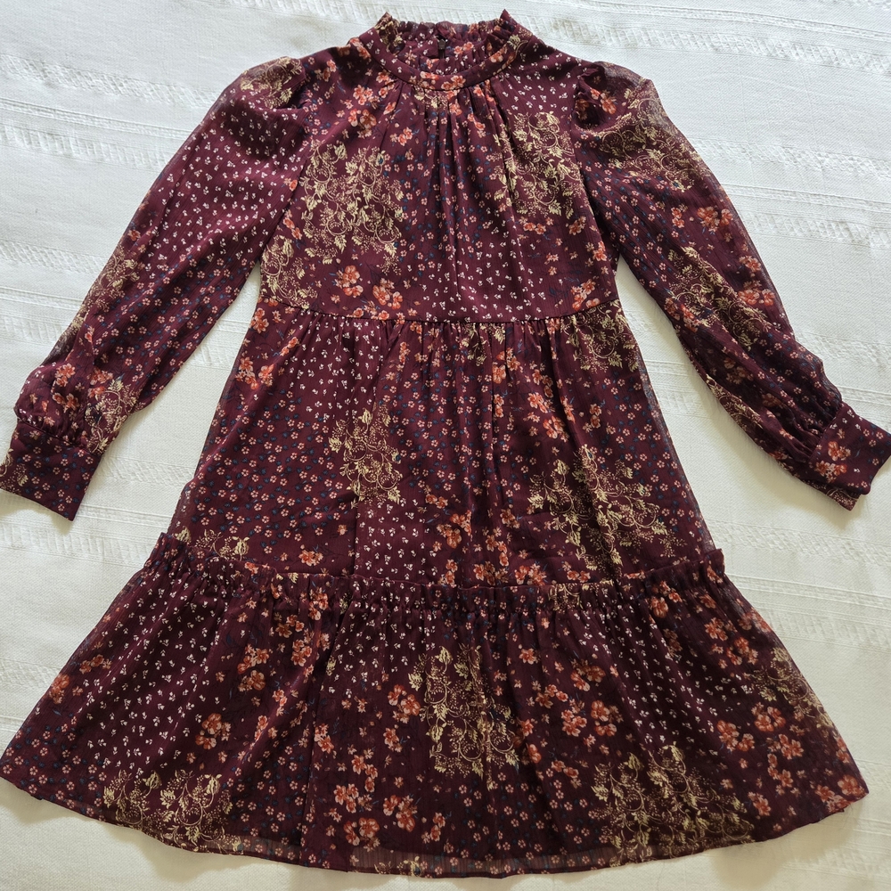 Eliza J Burgundy Long Sleeve Dress With Ruffled Collar - Picture 2 of 11